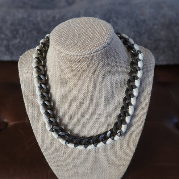 Statement oxidized brass/bronze cuban link necklace & cord by Lena Bernard $225 - Picture 2 of 12